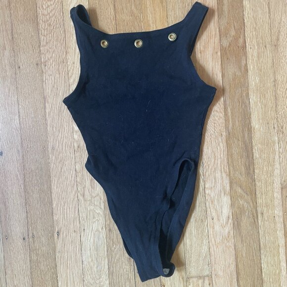 Vintage Unique Eyelet Grommet black bodysuit - Picture 1 of 3